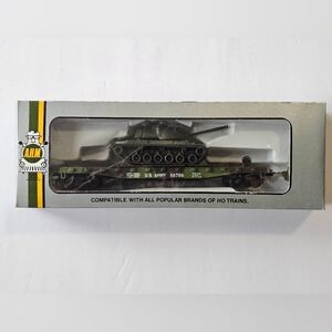AHM US Army Tank Freight Car HO RR Railroad Train Hobby A.H.M. Military Toy Vtg